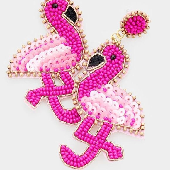 Flamingo Pink Seed Beaded Dangle Earrings NWT - Picture 2 of 5